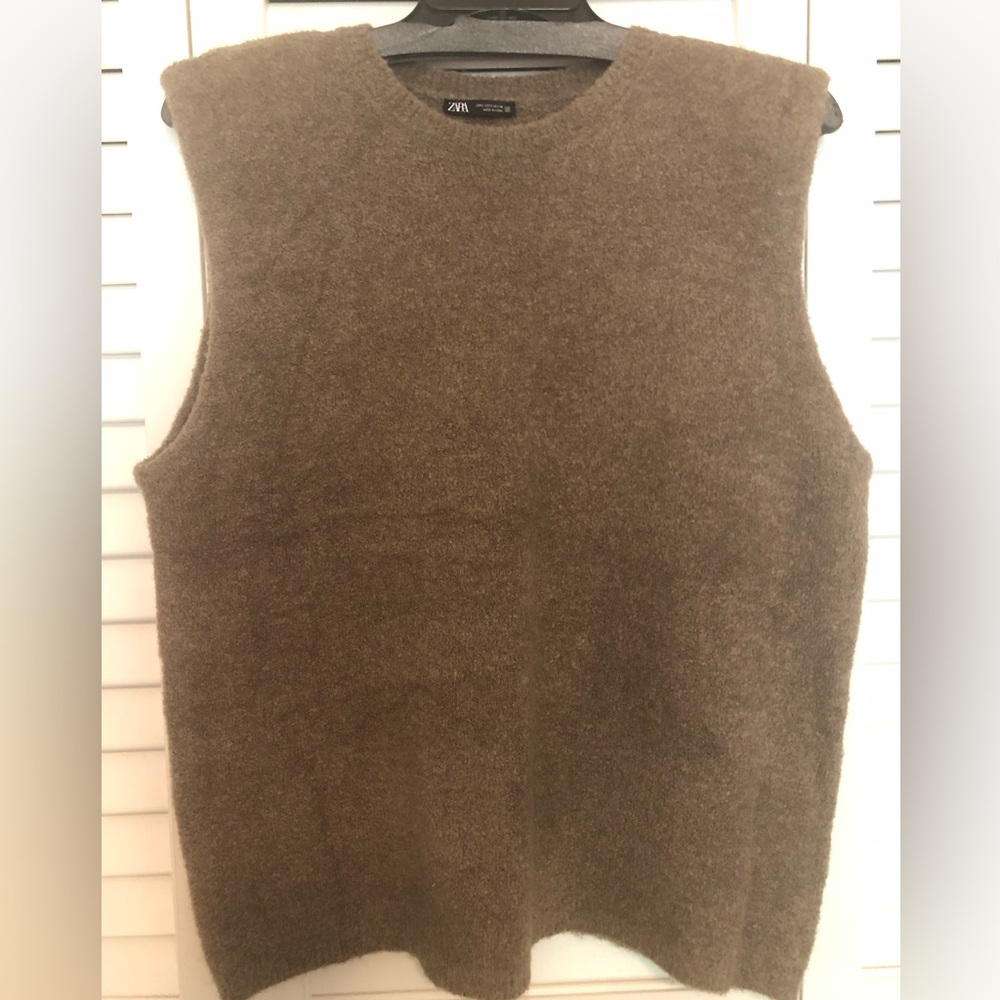 Zara Tan Oversized Sleeveless Sweater Vest